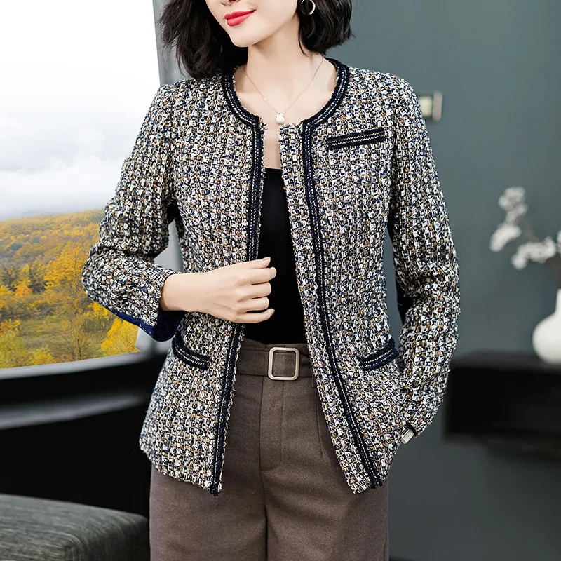 

2019 Spring And Autumn New Style Mom Tops Middle-aged WOMEN'S Jacket Thin Western Style Crew Neck Elegant Graceful Cropped Jacke