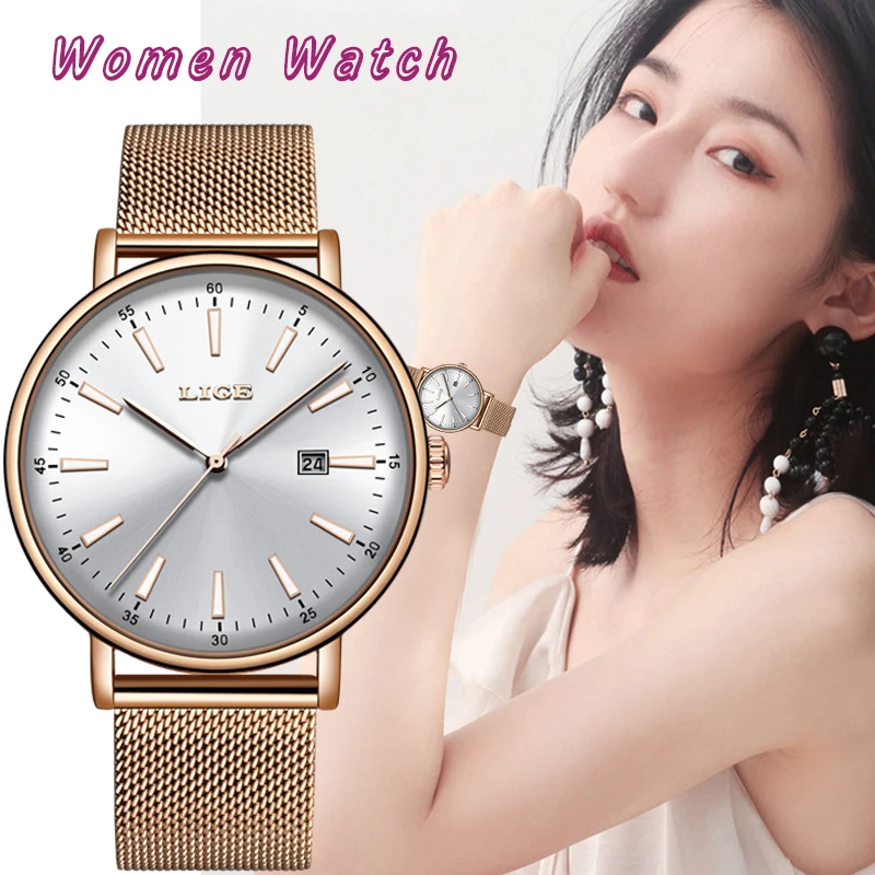 

2019 LIGE Women Watches Date Business Quartz Watch Ladies Top Brand Luxury Simple fashion clock Girl Clock Relogio Feminin+Box