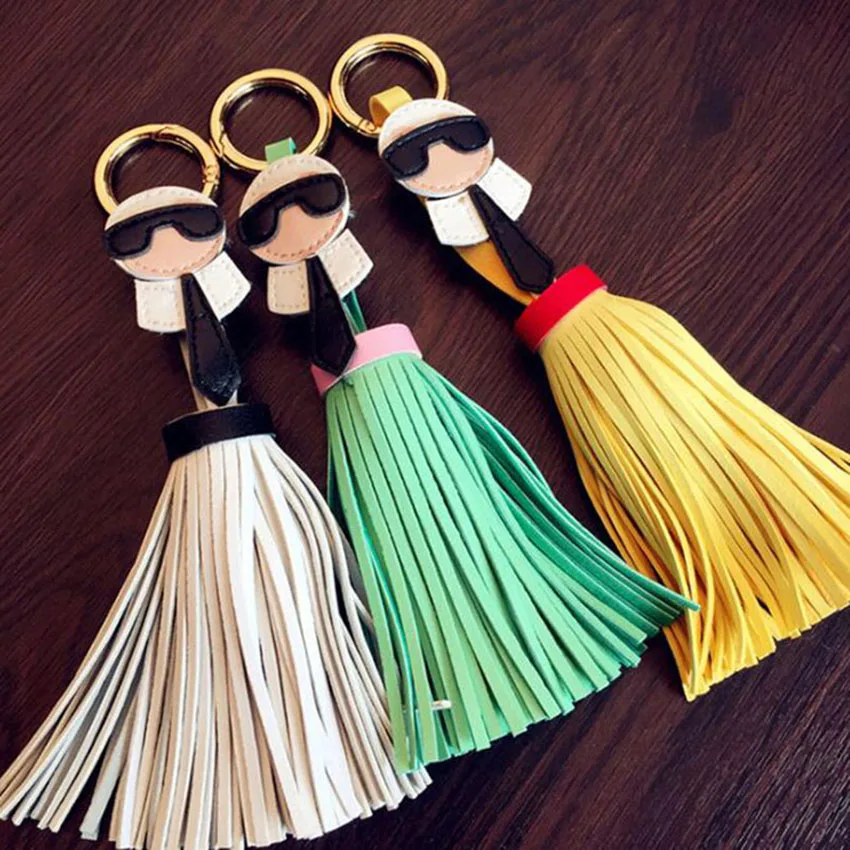 

8Color Cute PU Leather Tassel Keychain for Women Kar Trinket Bag Bugs Car key Ring Bag Charm Holder Ornaments Fashion Key Chain