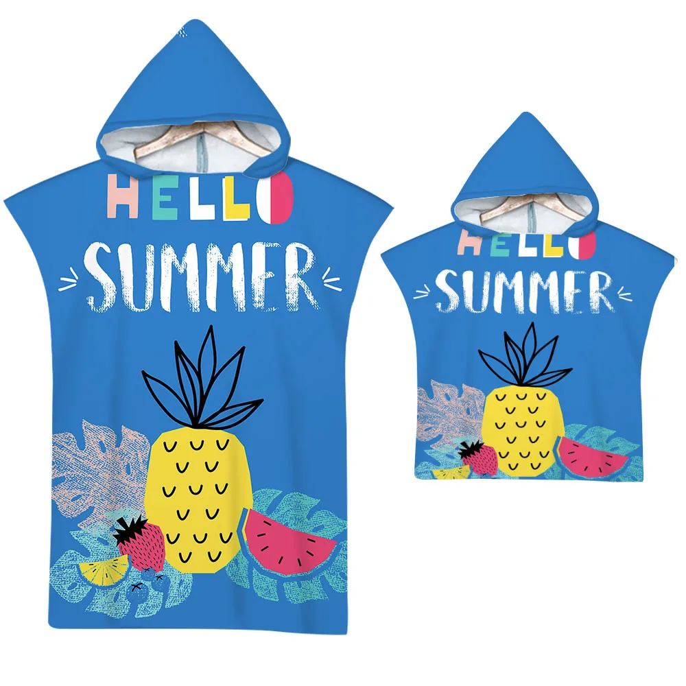 

New Printed Pineapple Microfiber Hooded Bath Towel Cloak Bathrobe Swimming Beach Towels Surf Poncho Beachwear