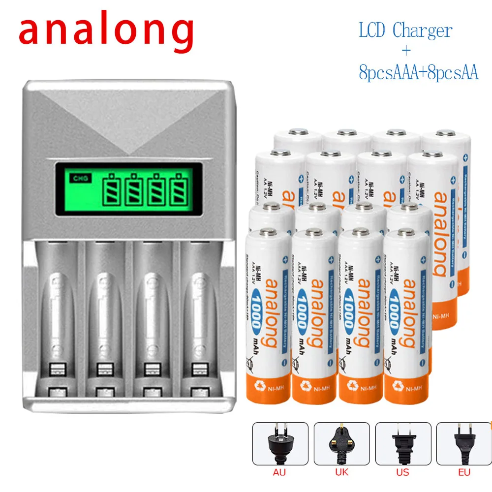 

intelligent charger with lcd display for 1.2v aa aaa nimh nicd rechargeable+8pcs aa rechargeable battery+8pcs aaa nimh battery