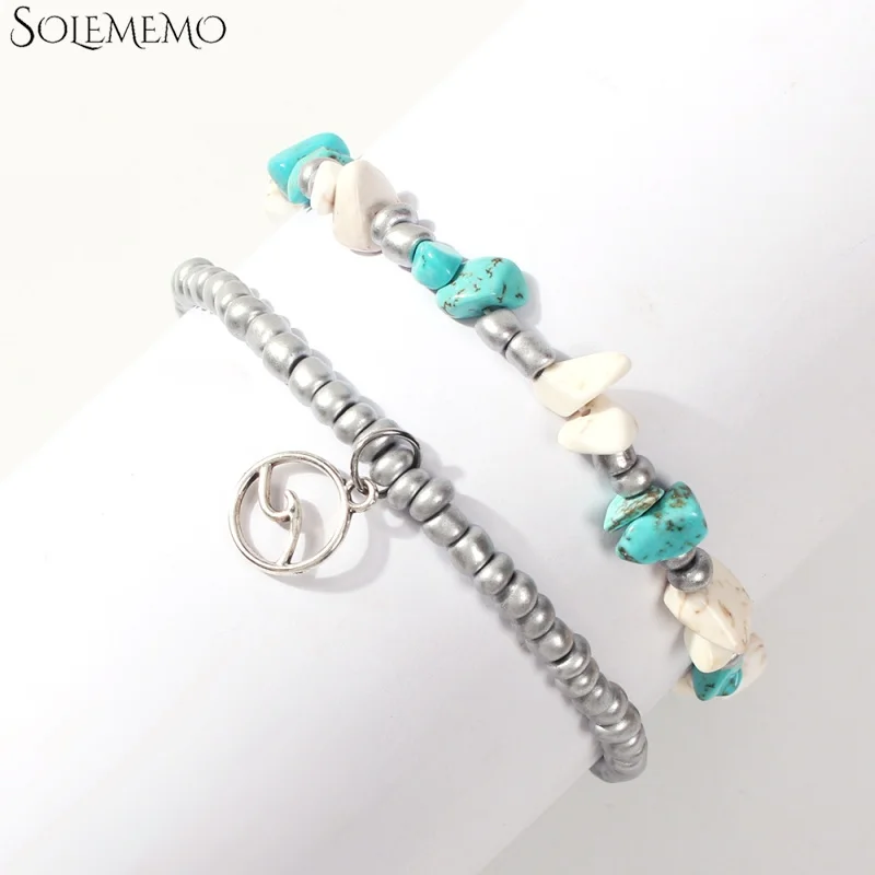 Solememo Boho натуральный камень Бусины ножной браслет для женщин девочек пляжные украшения ножной браслет ножные браслеты, аксессуары оптом A0045