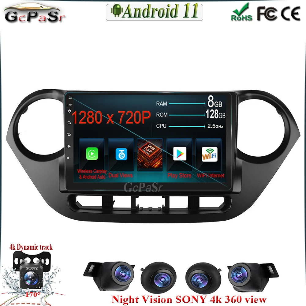 Автомагнитола на Android 11 для Hyundai Grand I10 2013-2016 LHD 2 Din видеоплеер с Carplay DSP GPS-навигацией