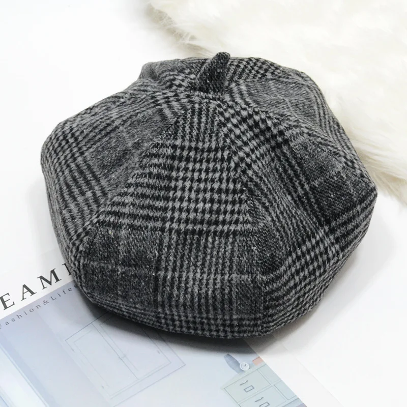 Классический Клетчатый тканевый берет для мужчин и женщин газетчика шапка
