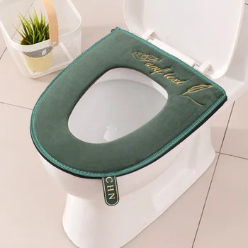 

Comfortable Velvet Coral Bathroom Toilet Seat Cover Washable Warmer Mat Cover Household Winter Toilet Seat Pad with Handle 1Pc
