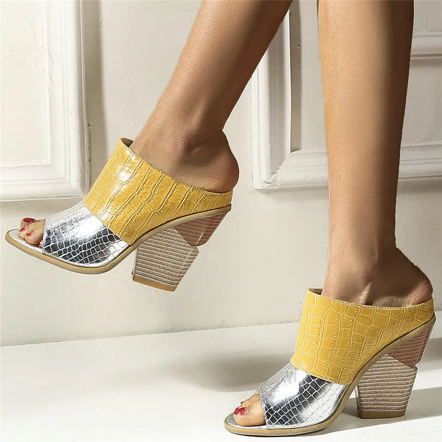 Women Patent Leather Chunky High Heels 