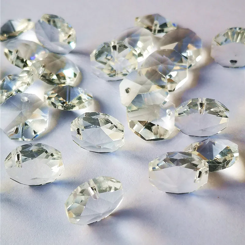 200pcs 14mm Clear Crystal Octagon Chandelier Beads In One Hole Diy Window Suncatcher Home Decoration Jewelry Making
