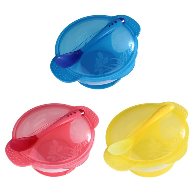 

Solid Color High Quality Baby Feeding Suction with Lid and Spoon Spill Proof Stayput Anti-scald Kids Insulated Bowls Shower Set