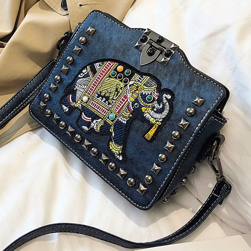 

High Quality Tote Women's Handbags Fashion Ladies Shoulder Bag Embroidery Elephant Crossbody Bags for Women Rivet Messenger Bags
