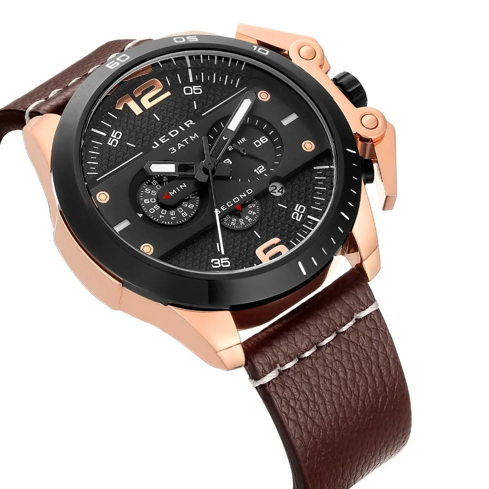 Large Dial Personality Men's Quartz Chronograph Watches Blue Leather Strap Fashion Sports Watches Male Clock Relogio Masculino