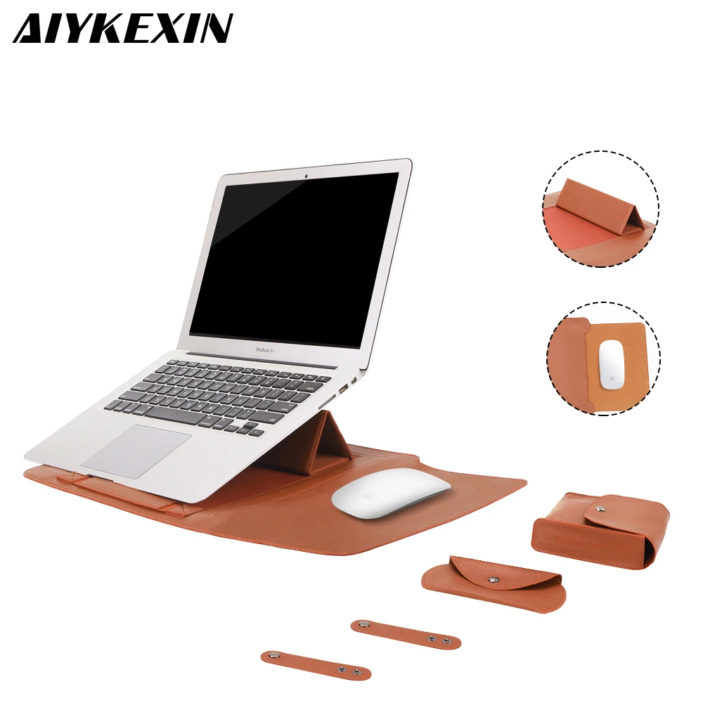 Сумка из искусственной кожи для Macbook Air Pro retina 11 12 13 15 водонепроницаемый чехол для ноутбука Портативная сумка для ноутбука с опорой