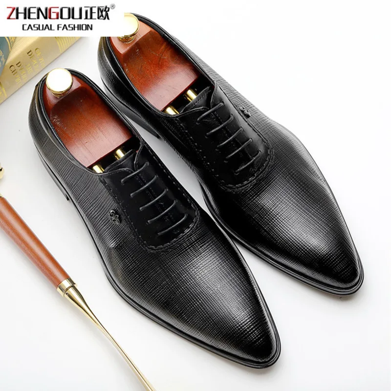 

zhengou Spring Luxury Brand Dress Genuine Cow Leather Brogue Wedding Mens Casual Flats Black Burgundy Oxford Shoes For Men