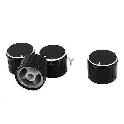 

4 x Black Silver Tone Plastic Potentiometer Rotary Control Knobs Caps 17x11mm