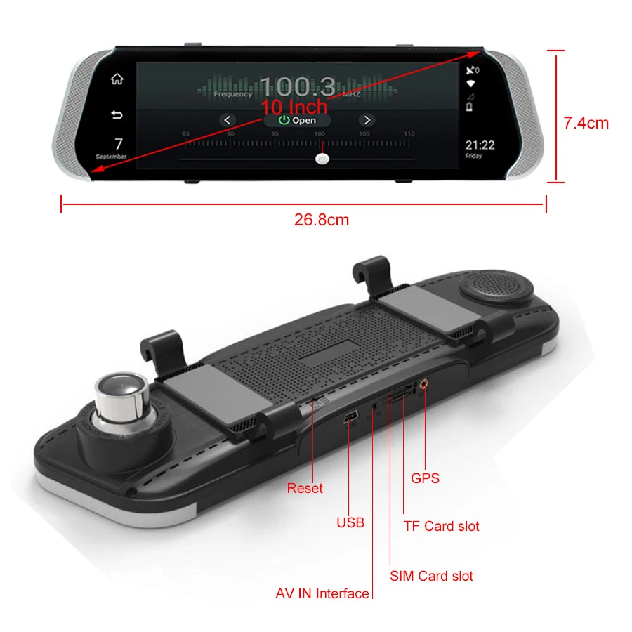 Anfilite 10 дюймов 4G Автомобильный gps навигатор Android Dashcam 2 в 1WiFi Bluetooth ADAS зеркало заднего