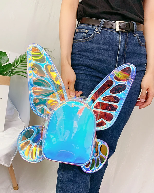 cool backpacks accessories	 Novel Women's Laser Backpack Angel Butterfly Wings School Backpack for Girl Travel Casual Daypack School Bag Holographic Leather stylish backpacks for travel