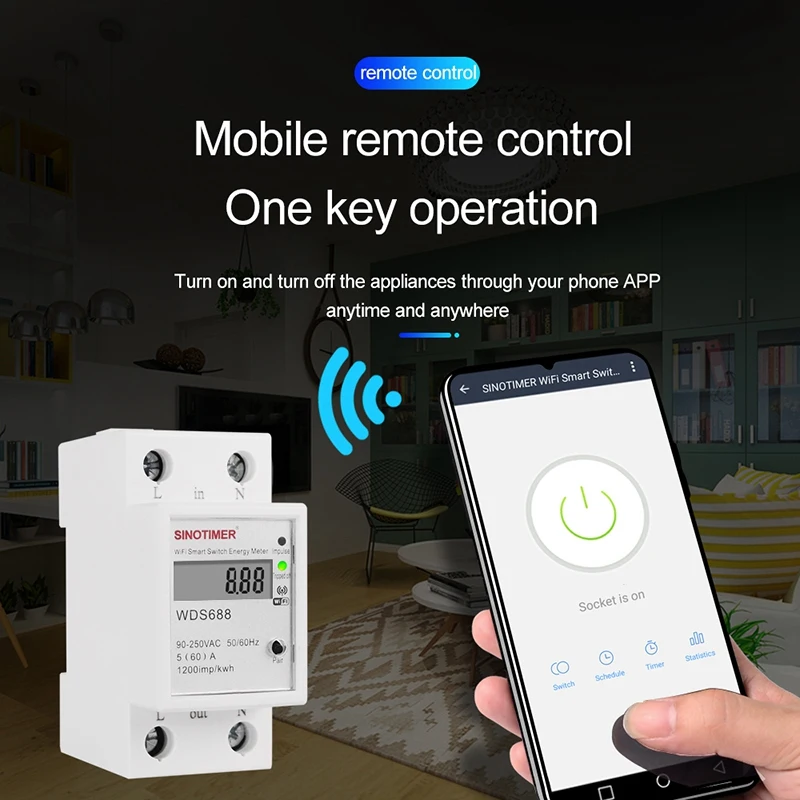 

Digital Electric Consumption KWh Din Rail Smart Energy Meter WiFi Power Meter Watt Remote Switch Control Monitor 110V 220V AC