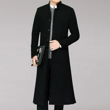 Длинное зимнее мужское пальто, шерстяное пальто, Мужская шерстяная куртка, однобортное шерстяное пальто, длинная парка, высококачественный Тренч