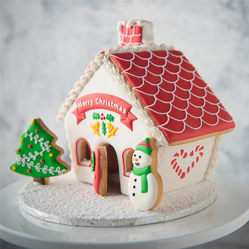 

8 Pcs Plastic Cookie Cutter Set 3D Christmas Gingerbread House Fondant Cake Cookie Decorating Sugar craft Mold Cutter