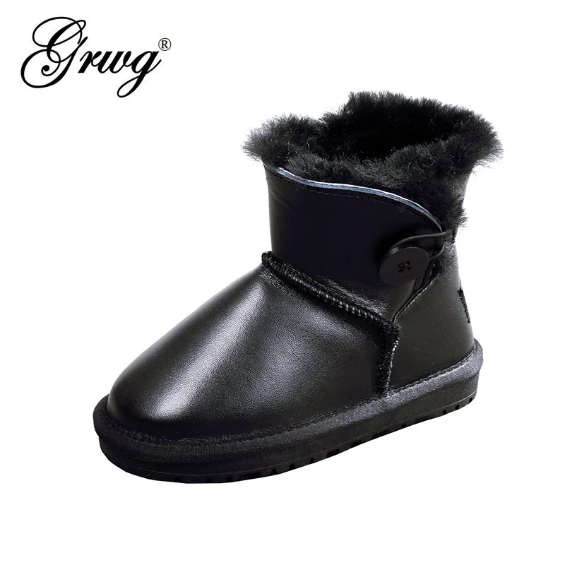

GRWG Winter New Fashion Children Girls Snow Boots Warm Natural Fur Boys Girls Boots Genuine Leather Winter Ankle Boots For Kids