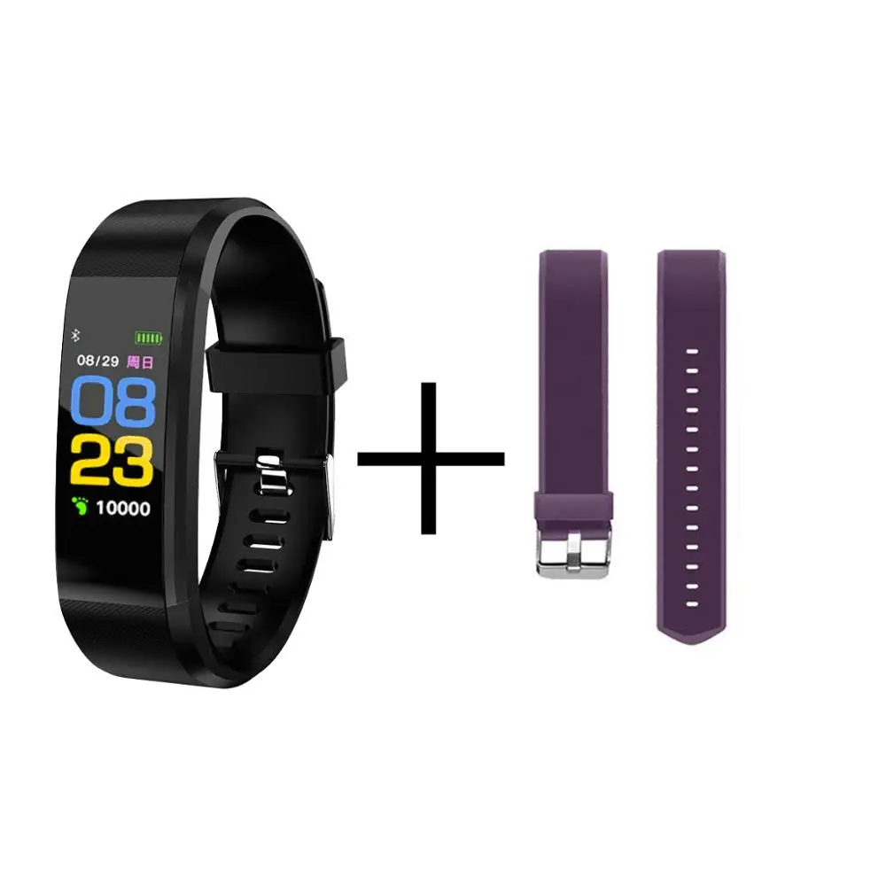 Спортивные Смарт-часы-браслет, пульсометр, измеритель артериального давления, шагомер, водонепроницаемые фитнес-часы, мужские шаги, напоминание о социальных данных - Цвет: black purple