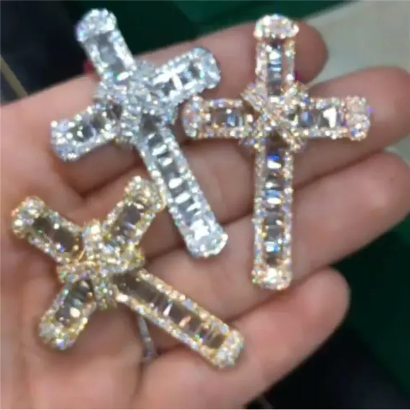 

choucong Long Cross Pendant Cz 925 Sterling silver Statement Chain Cross Pendant Necklace for Women Men Party Wedding jewelry