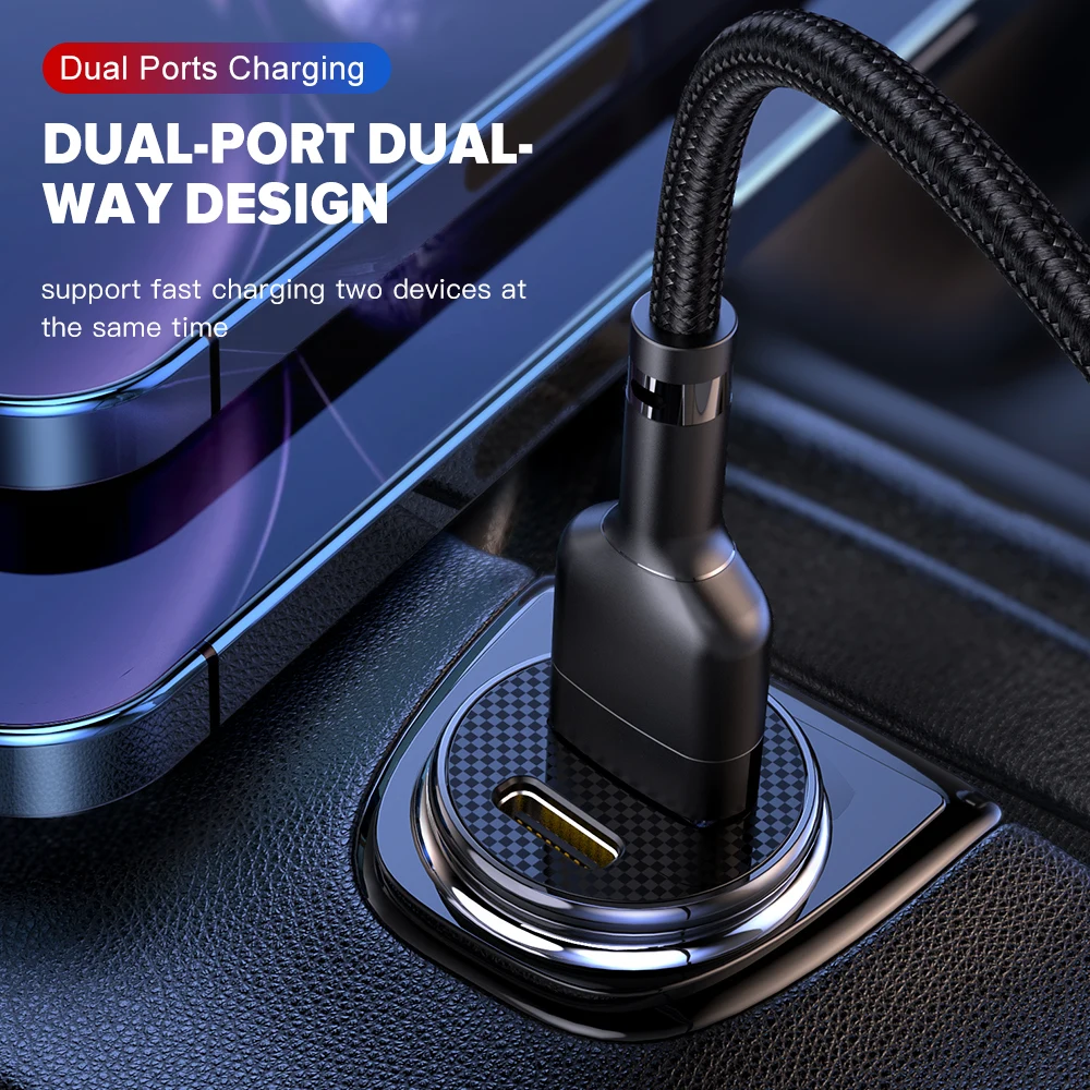 Elough USB C Car Charger QC 3.0 40W 5A Type PD Fast Charging Car Phone Charger For iPhone 12 13 Pro Xiaomi Huawei Samsung 2