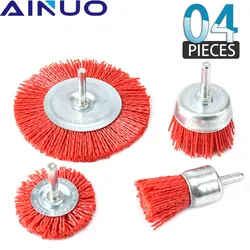 Brosse de tasse en Nylon 1 "/2"/4 ", brosse de roue en fil abrasif pour perceuse, outil rotatif, polissage du bois, nettoyage d'ébavurage, tige de 1/4" 