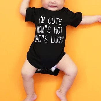 

Newborn Onesie I'm Cute Mom'S Hot Dad'S Lucky Letter Print Black Short Sleeve Tiny Cottons Baby Bodysuits Unisex Baby Clothing