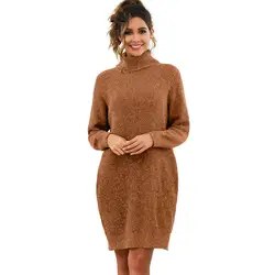 2019 длинный рукав осень зима водолазка женский свитер платье теплая плотная вязаная одежда офисные вечерние прямые однотонные подиумные