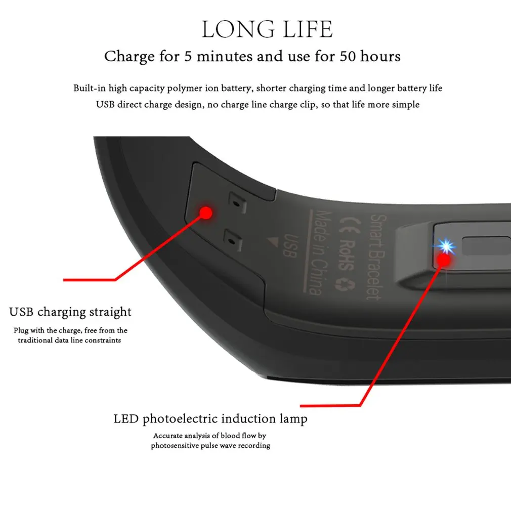 2018 Hottest Sell Smart Watch Smart Bracelet Heart Rate Monitor Wristband Multi-sports Bracelet Waterproof Smart Watch Color LCD