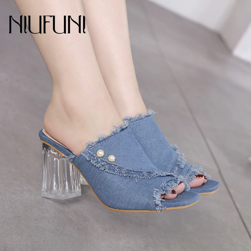 denim and rhinestone shoes