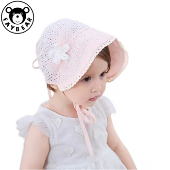

Princess Sweet Baby Girl Hat Summer Lace-up Beanie Pink/white Cotton Bonnet Enfant For 4-24m