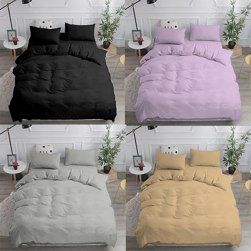 

Modern 3D AB Printing Bedding Set Euro Solid Pure White Black Gray Orange Brief Linen Quilt Cover Pillowcases Soft Home Textiles