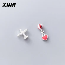 XIHA Настоящее чистое серебро 925 пробы Серьги гвоздики для женщин горячий воздух баллон сердце самолет асимметричные серьги дети циркония ювелирные изделия