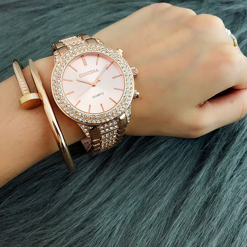 Contena, известный бренд, женские часы,, дизайнерские женские часы, стразы, полностью бриллиантовое платье, женские часы, Reloj Mujer