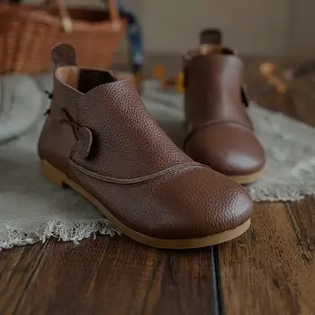 

Handmade Leather Chelsea Boots For Women Soft Ankle Boots Retro Round Toe Short Boots For Fall And Winter Coffee/Brown