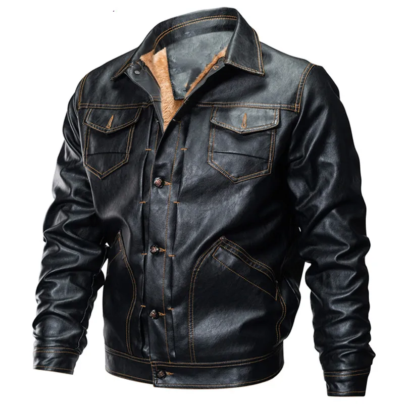 

Jacket Outwear Winter Faux Leather Jacket Men New Military Polit Jacket Male Thicken Warm Bomber Jacket Male Fleece Bilker