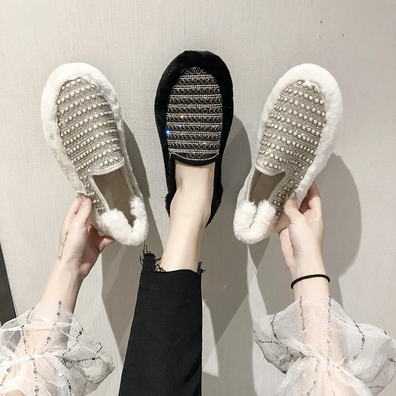 

Round Toe Shoes Woman 2019 Casual Female Sneakers Autumn Dress Flats Women All-Match Women's Moccasins Loafers Fur Modis New
