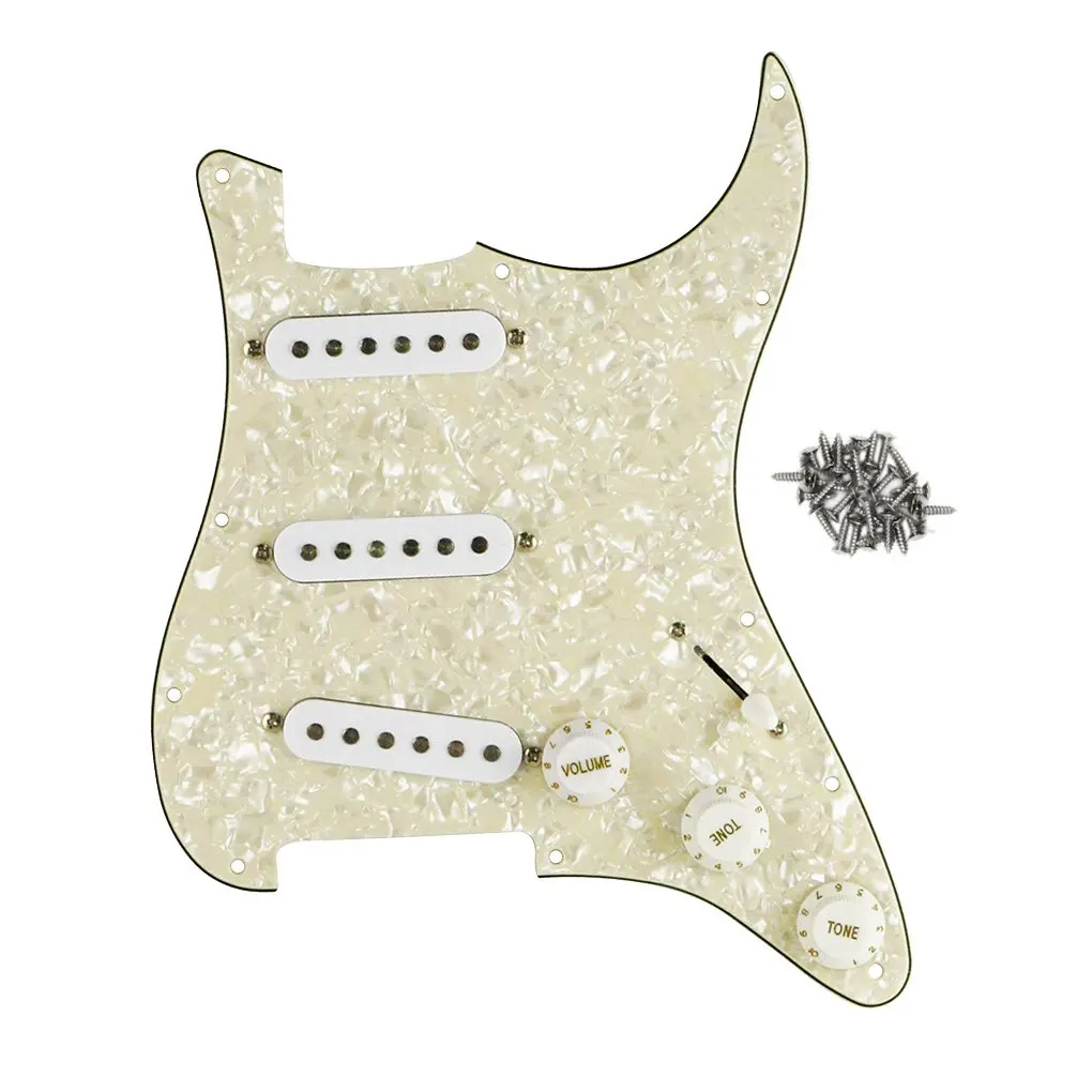 Загруженный Prewired Pickguard одиночные катушки звукосниматели Набор Fit Fender электрогитара Strat часть, 4Ply в возрасте жемчуг - Цвет: 4Ply Aged Pearl