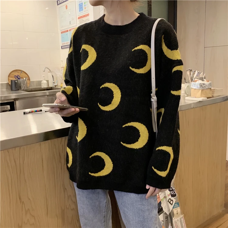 Neploe Pull Femme Новые повседневные джемперы с Луной для женщин милый трикотаж корейские свитера с длинными рукавами и пуловеры 54104