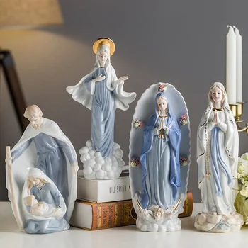 

Creative Ceramics Mary Jesus Maria Art Sculpture Catholicism Figurine Crafts Decorations For Home Christian Gift R3566