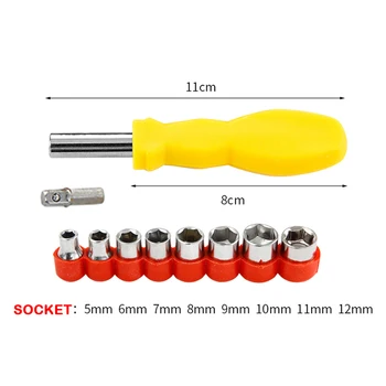 

5-12mm Small Socket and Wrench Handle Set Universal Hex multi-function Tool H Wrench Spanner for Bicycle Motorcycle Car
