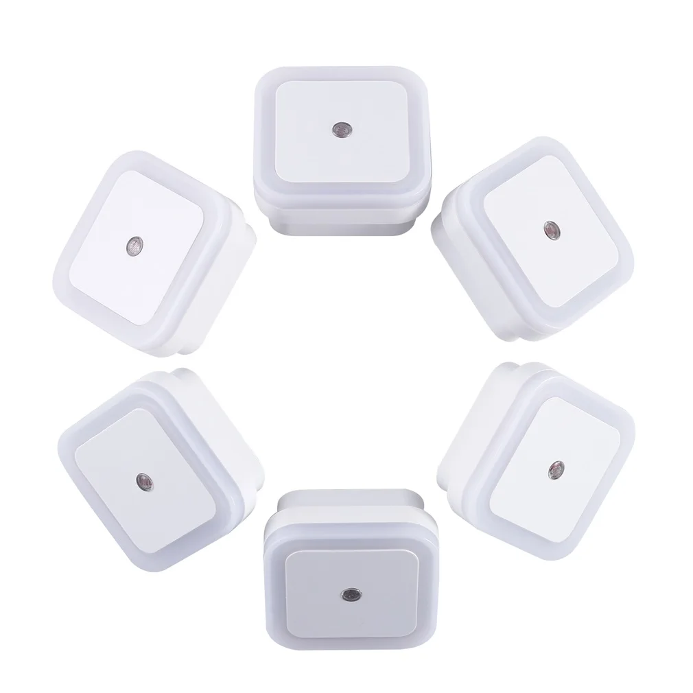 

6PCS 1W LED Lamp Auto-control Light Sensor US Plug in Night Light for Kids Baby Nursery Bedroom Hallway Square Shape White