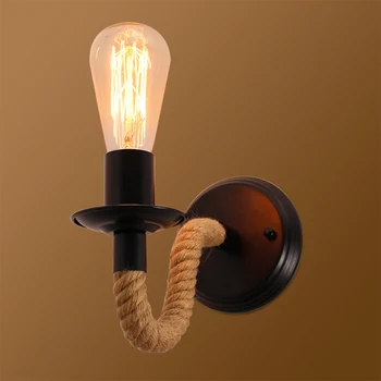 

Hemp Rope Vintage Wall Lamp E27 Rustic Wall Sconces Bedside Lamp Wrought Iron Wall Indoor Lighting Retro Sconce