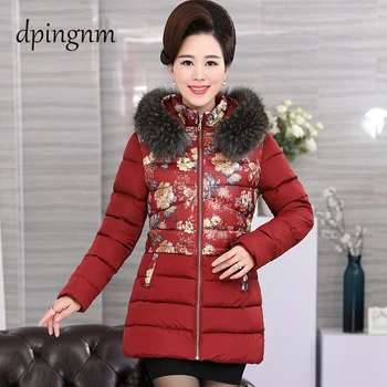 

Middle and old Plus Size Autumn Winter Jackets Women Parka Warm Jackets Long Sleeve Coats Cotton Linen Fluffy Fur Zipper Parkas