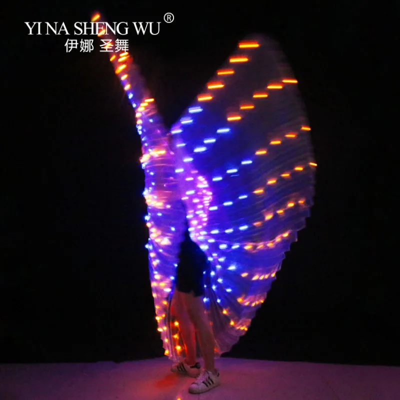 LED Belly Dance Isis Wings with Adjustable Stick Stage Performance Props Unisex Shining Rainbow LED Dance Wings 300pcs LED Beads