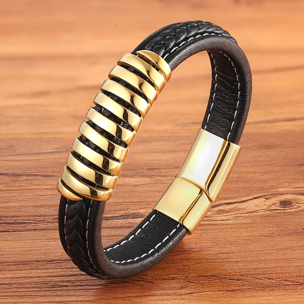 

TYO Stainless Steel Magnetic Clasp Genuine Men Bracelet Black Handmade Jelwelry Charm Bangle Punk wristband Gift For Boy Friend