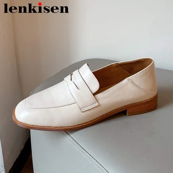 

Lenkisen new handmade leisure shoes women full grain leather round toe low heel young lady daily wear classic colors pumps L01