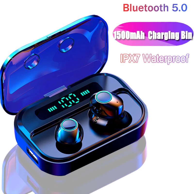 TWS Bluetooth 5,0 наушники беспроводные наушники-вкладыши с сенсорным управлением бинауральные наушники гарнитура с 1500 мАч Мощный светодиодный дисплей зарядная коробка