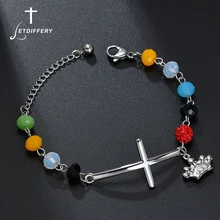 Letdiffery христианская нержавеющая сталь Корона Крест Браслеты Стразы для женщин ювелирное изделие Свадьба Помолвка подарки